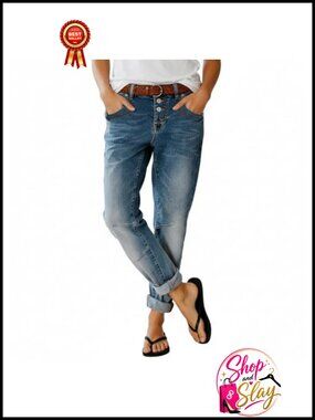 Straight Leg Jeans for Women Button Fly Mid Rise Stretch Casual